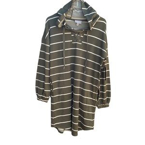 NWT Allison Brittney Army Green White Strip Hooded Pockets SOFT Dress Medium
